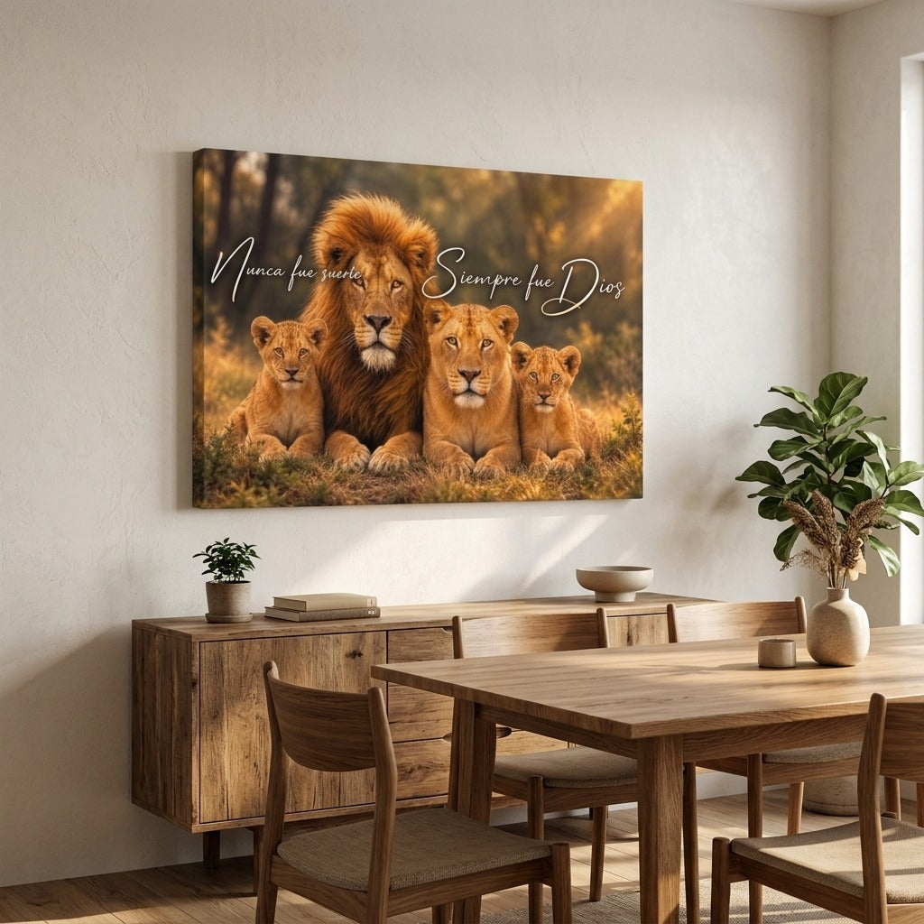 Cuadro Familia Leones, Nunca Fue Suerte Siempre Fue Dios