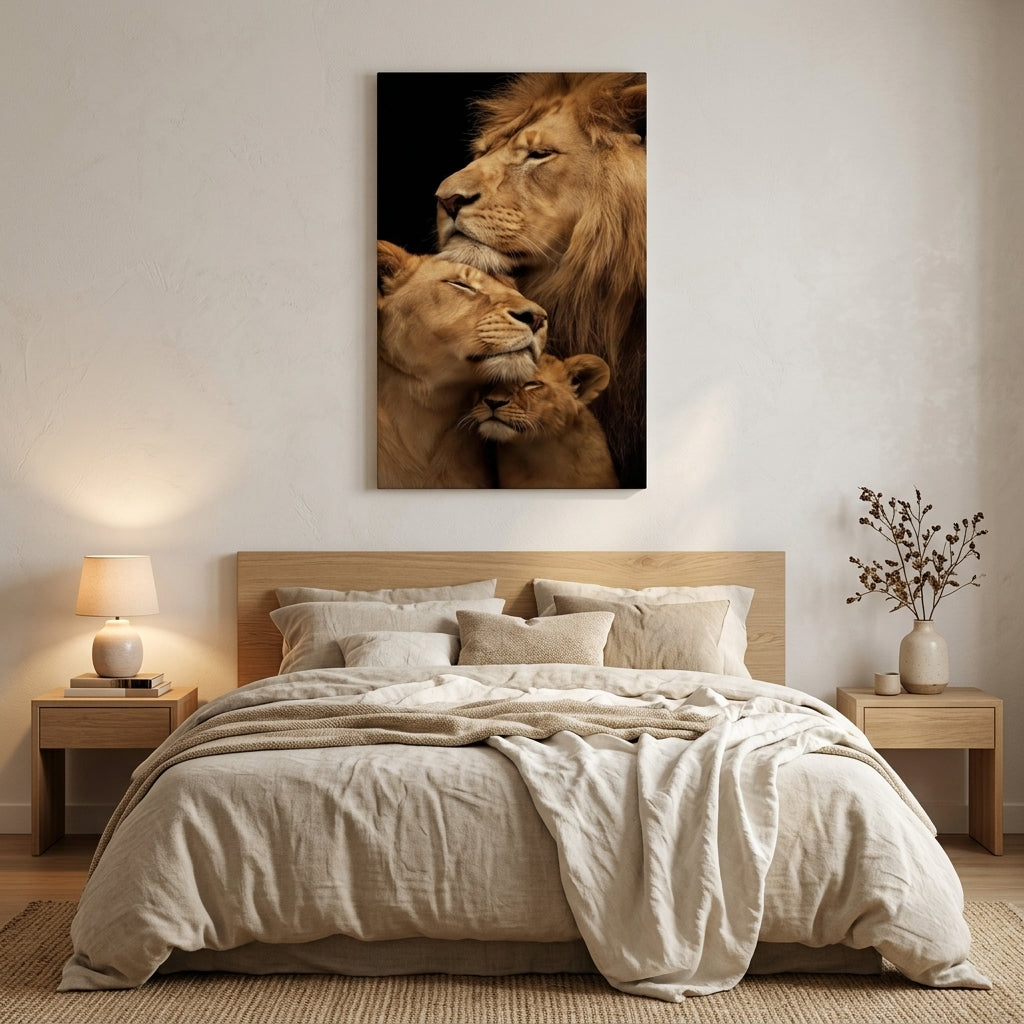 Cuadro leones abrazo en habitación