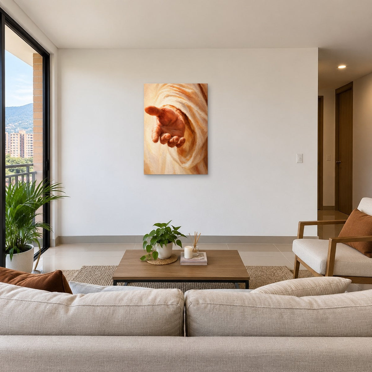 Cuadro La Mano de Jesús Nunca Estás Solo en la sala