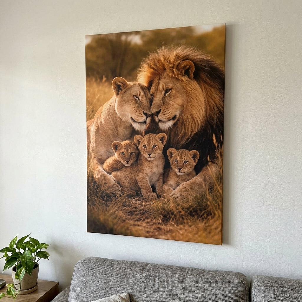 Cuadro familia de leones en sala