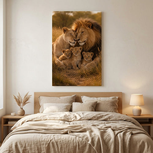 Cuadro familia de leones en habitación