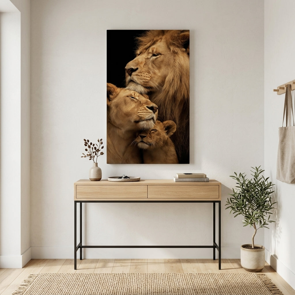 Cuadro leones abrazo en entrada