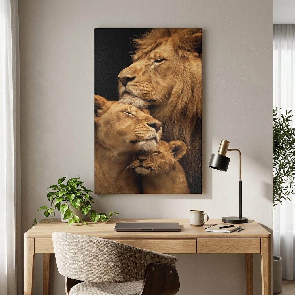 Cuadro leones abrazo en estudio